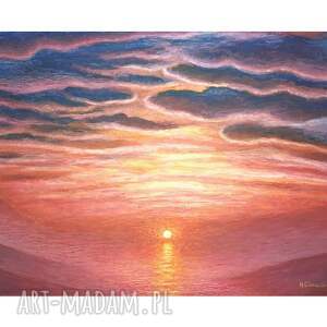 obraz ręcznie malowany ogniste zakończenie - format A3 pejzaż natura, krajobraz