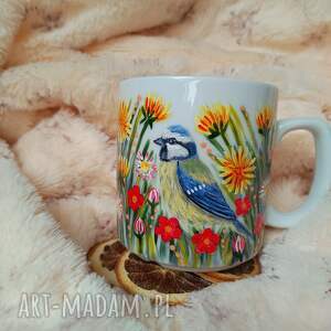 ceramika sikorka modra wśród łąk ręcznie malowany 270 ml, prezent upominek