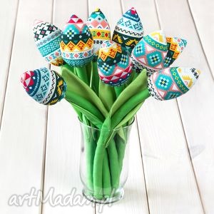 dekoracje tulipany folkowy bawełniany bukiet, kwiaty prezent