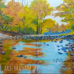 Prezent ZESTAW RĘCZNIE MALOWANYCH OBRAZÓW - DYPTYK JESIEŃ NAD