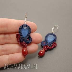 granatowo - bordowe kolczyki sutasz, sznurek, wyjściowe eleganckie, wieczorowe