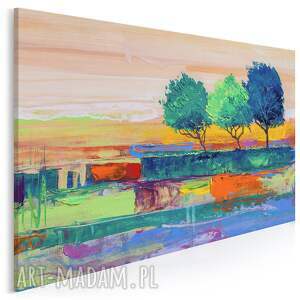 obraz na płótnie - drzewa pejzaż kolorowy 120x80 cm 99601, krajobraz, łąka