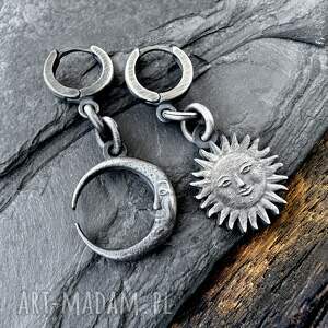 Srebrne kolczyki słońce i księżyc - oksydownae srebro 925
