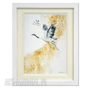ptaki, żurawie, akwarela, obraz ręcznie malowany /1/ obrazy do salonu