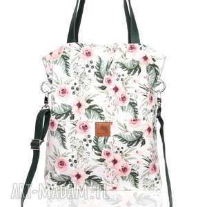 duża oryginalna, wiosenna torba w piękny kwiatowy wzór z kieszonkami prostokątna
