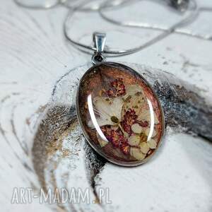 Prezent Naszyjnik z żywicy, suszone kwiaty, vintage