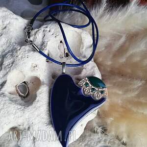 handmade naszyjniki kobaltowy wisior w kształcie serca na rzemieniu ceramiczny naszyjnik