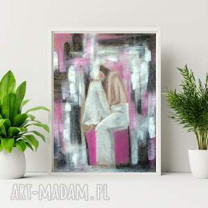 reprodukcja obrazu kolor kobiety - różowy obraz do salonu, abstrakcyjny