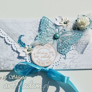 kopertówka z okazji ślubu - turkusowy motyl, kartka, wesele prezent scrapbooking