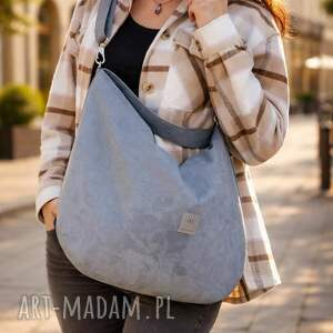 Zamszowa duża Szara, worek, hobo, torba na ramię