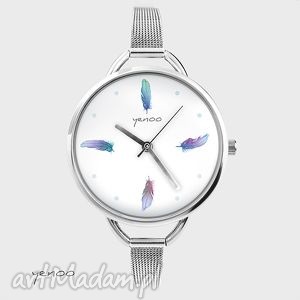 zegarek, bransoletka - kolorowe piórka turkusowe, stylowa, modny prezent