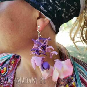 boho wiszące kwiaty klipsy, etno, bo, fo, fri