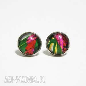 kolczyki - zielone, fuksja stal, sztyfty, szklane niej, mamy