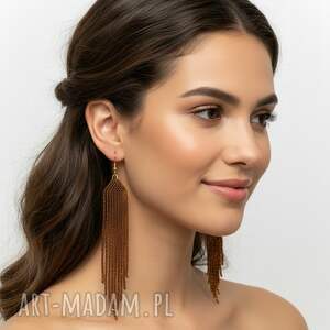 kolczyki chocolate długie beadingowe - głęboki brąz 13,5 cm