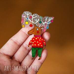 Pintura: świąteczna broszka z łosiem bogdanem, broszka pod choinkę, prezent