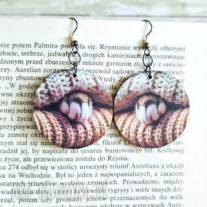 kolczyki wiszące - kocie łapki, drewniane, kot kociara