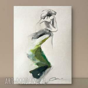 green - 50x70, kobieta szkic, obraz kobieta salonu płótnie