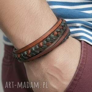 Męska pleciona bransoletka skórzana - ręcznie robiona z naturalnej