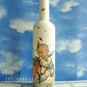  butelka ręcznie malowana chłopczyk z garnkiem miodu, decoupage