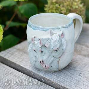 handmade ceramika handmade ceramiczny kubek z koniem beż klacz ze źrebakiem - ok 450