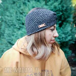 upominek na święta Ręcznie robiona eleganska czarna opaska na zimę