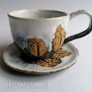 filiżanka drzewa w bieli i szarości, herbata ceramika, dekoracja wnętrz