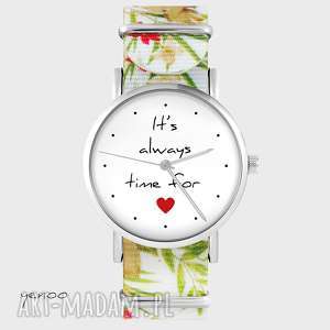 handmade zegarki zegarek - it is always time for love - kwiaty, nato, biały