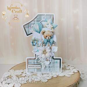 Prezent Urodzinowa kartka cyferka, na roczek Baby Bear