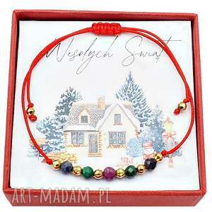 święta prezent Sznurkowa bransoletka z kamień naturalny rubin szafir