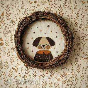 Wianek dekoracyjny z pieskiem - ręcznie wykonana dekoracja do pokoju