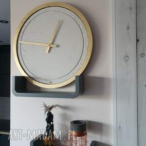 zegar betonowy mini groove biały drewniana rama złoty 40cm nowoczesny elegancki