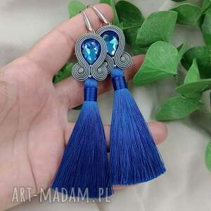 kolczyki z chwostami, chabrowe chwosty, niebieskie długie