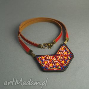 kaleidoskop, naszyjnik z polymer clay, fimo, modelina kolorowe czerwone