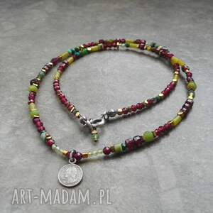 zielenie z burgundem srebro 925, srebrny naszyjnik