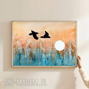 Oryginalna A3. Lot nad wodą, akwarela, ptaki, sztuka, trawy