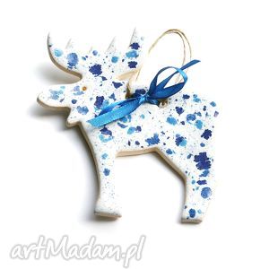 handmade pomysł na świąteczne prezenty ceramiczny renifer white&blue:)
