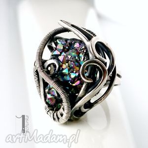 osobliwość - aurora - srebrny pierścień z kwarcem tytanowym