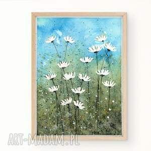 oryginalna akwarela A4 łąka, sztuka trawy kwiaty