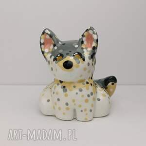 figurka szary wilk pies ręcznie malowana mała dekoracyjna, zwierzę
