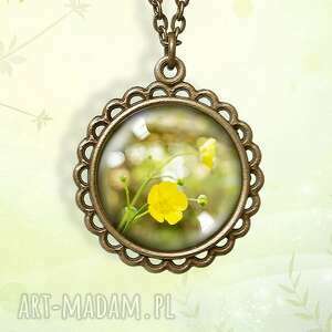 medalion - żółty kwiat antyczny brąz, naszyjnik, wisiorek, romantyczny