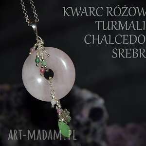 wisior z kwarcu różowego i turmalinu w srebrze - talizaman, amulet talizman