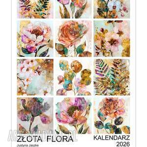 kalendarz 2026 złota flora 15x21 cm, rośliny, prezent, prezent na święta