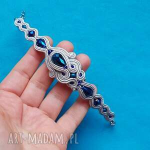 bransoletka sutasz szafiry w srebrze kryształem, soutache krysztal