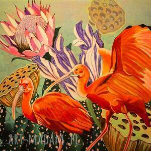 grafika ibisy 40x50 cm mamy obraz plakat, ptak, rosliny kwiaty, dzień