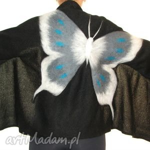 swetry narzutka wełną zdobiona, filcowanie, motyle prezent, aplikacje