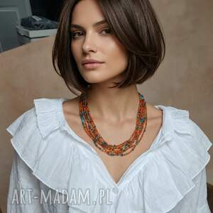 wielowarstwowy naszyjnik z koralików - letnia kompozycja pomarańczu biżuteria