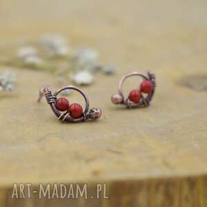 little red - kolczyki z czerwonym koralem, biżuteria miedzi