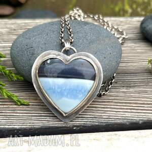 niebieski opal i miłość srebrny wisiorek, łańcuszek, serce wisiorek