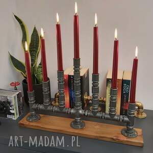 świecznik 7 - punktowy w stylu loftowym f007_2 w1 dekoracja prezent, drewno