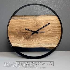 drewniany zegar w stalowej obręczy, 40 cm wyprzedaż, prezent